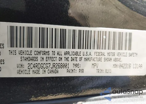 2018 Dodge Grand Caravan Sxt из США, поврежденный, VIN 2C4RDGCG7JR268001